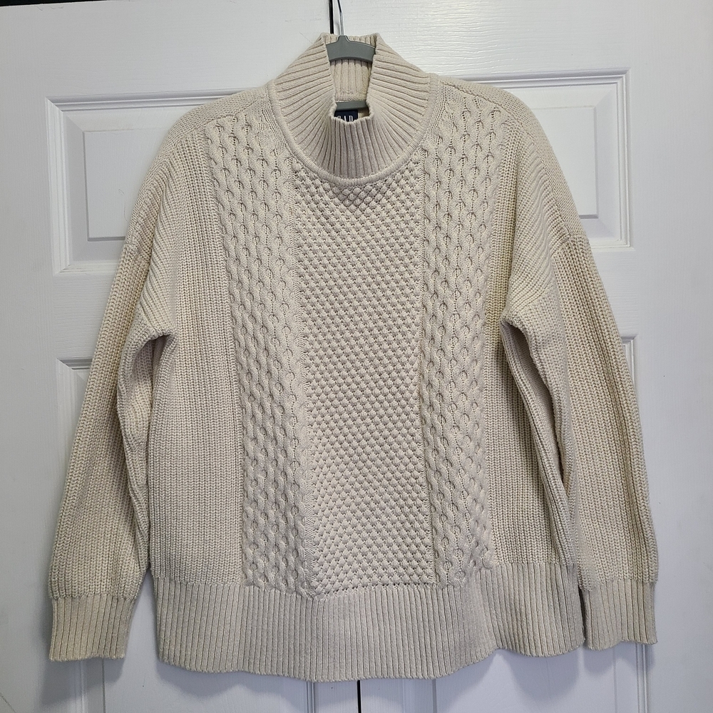 GAP Cable Knit‎ Chino Turtleneck Cotton Wool Blend Sweater M